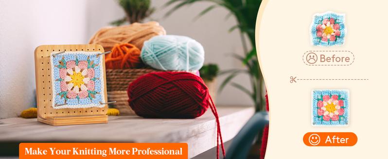 Lifewit Bamboo Crochet Blocking Board with Pegs & Steel Pins - Ideal for Knitting & Crochet Projects - Handmade Crafts & Handicraft Tools