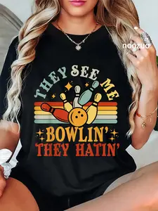100% Cotton Unisex Bowling-Shirt See Me Bowling They Hatin Funny Team Women Men T-Shirt Casual Top