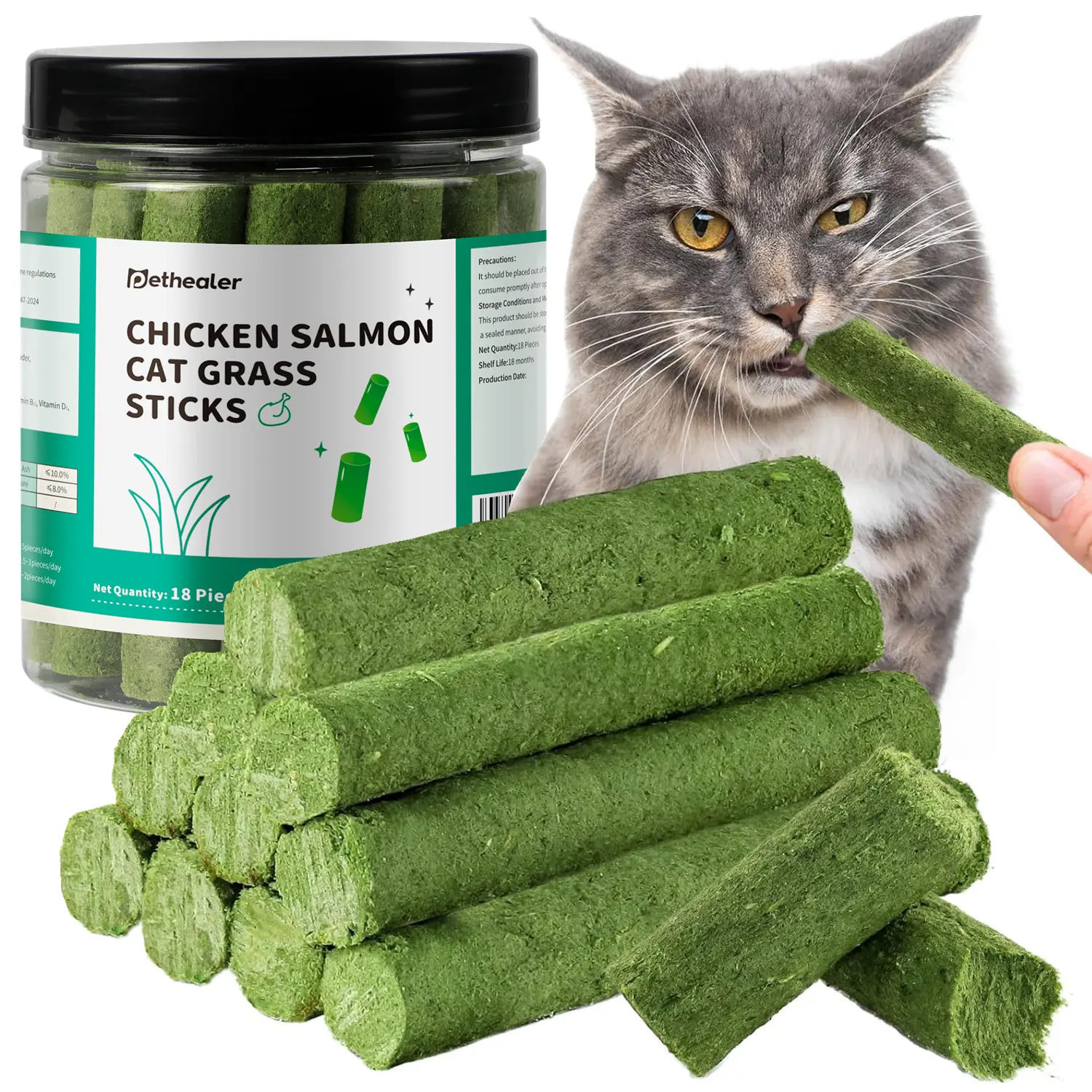 150g Cat Grass Teething Stick, Cat Grass Stick Canned for Indoor Cats, Cats Treats Hairball Relief and Teeth Cleaning