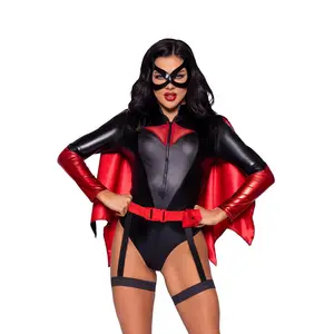 Four piece Vigilante Vixen Costume Set, Long sleeves Zip-up Bodysuit