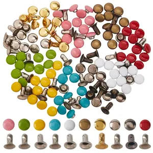 1 Box 300Pcs 10 Colors Mini Rivet Studs Leather Rivets 4mm/0.16 inches Brass Double Caps Leathercraft Tubular Metal for Doll Clothes Sewing Purse Making Clothing Crafts