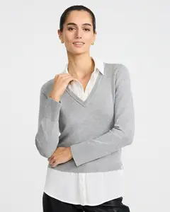 Express Mixed Media Layered Collared Sweater