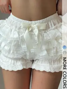 This  Ruffled Lace Pettiskirt Short is Lolita Outfit Essential  | Layered Bow Bloomers