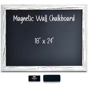 Wall Chalkboard, Large Size 18" x 24", Rustic  Frame, Chalkboard Sign, Vertical or Horizontal Wall Mount, Includes Chalk and Eraser,(Whitewash)