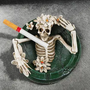 Flower‑Decorated Skull Ashtray, Smoke‑proof Creative Household Festival Ornament for Halloween
