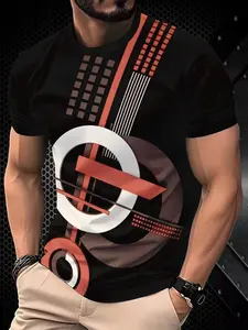 Digital Print Streetwear Fashion Lightweight Breathable Fitted Short Sleeve T-Shirt, Simple Elegant Design, Color Block, Perfect Gift for Friends, Outdoor Sports, Class Reunion