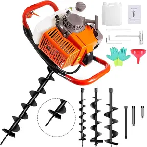 72cc Post Hole Digger 2-Stroke Petrol Gas Powered Earth Digger with 3 Extension Rods（8" 12" & 20"） + 3 Auger Drill Bits (4" 6" & 8") for Farm Garden Plant