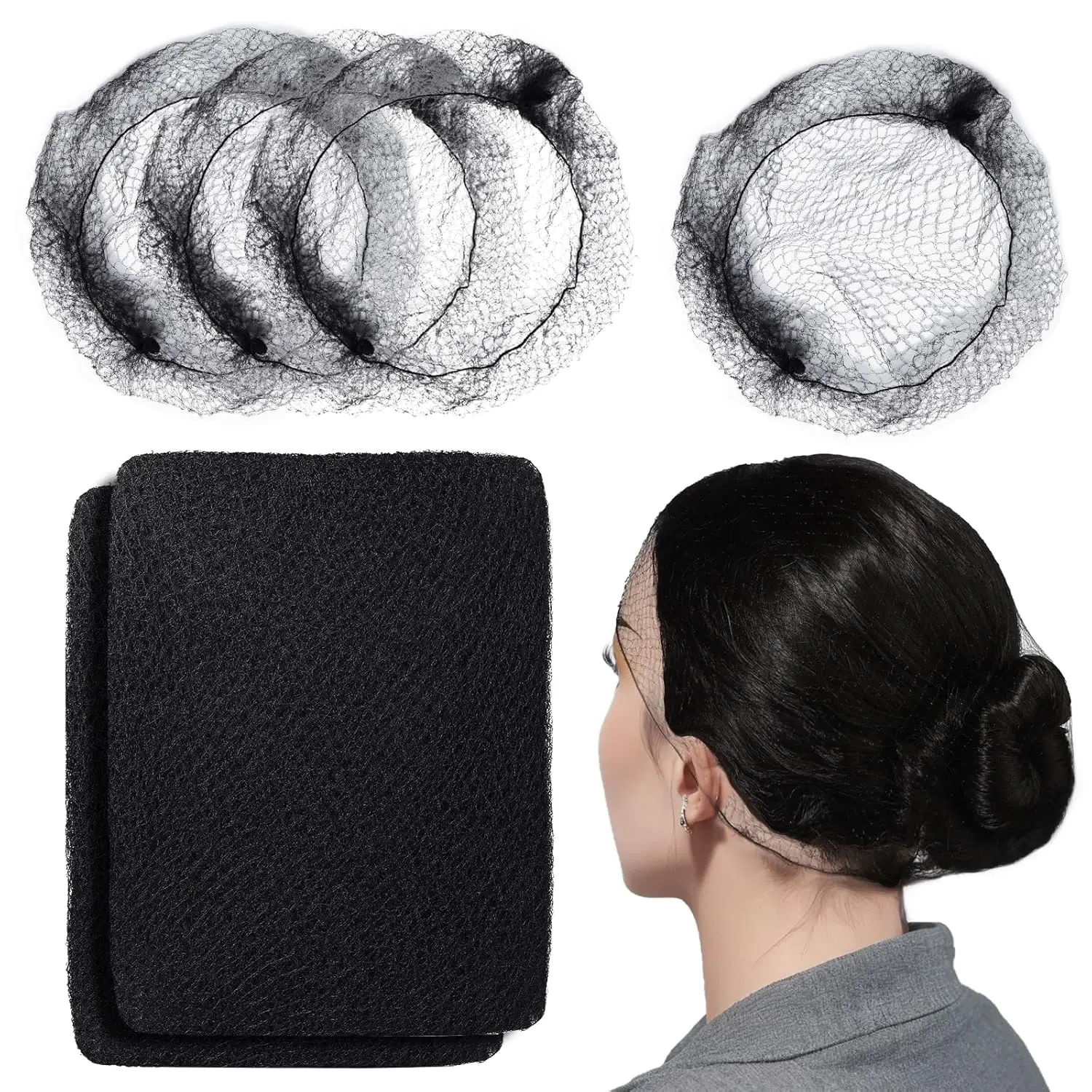 Adults' 60-Piece Daily Invisible Nylon Hair Nets, 24-Inch Elastic Tear-Proof Bun Holders, Lightweight Hair Styling Tools for Food Service Cooking Use, Hair Net For Cooking