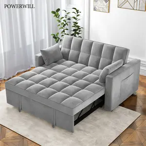 Sofa Bed - 2 in 1 Convertible Sofa Bed Velvet Double Folding Sofa Bed with Pillows and USB Port, L-Shaped Folding Sofa Bed, Living Room Sofa Bed
