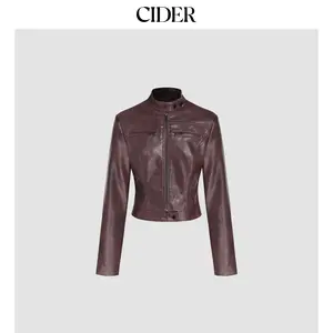 Cider [4 colors, size 0-26] Faux Leather Stand Collar Zipper Biker Jacket