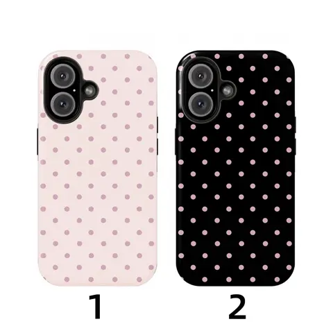 Pink & Black Polka Dot Shockproof Double-Layer Protective Cover for iPhone18ProMax  17/16/15/14/13 Pro-Max-Plus, Mobile Device Casing, Electronics Accessory, Durable Protector