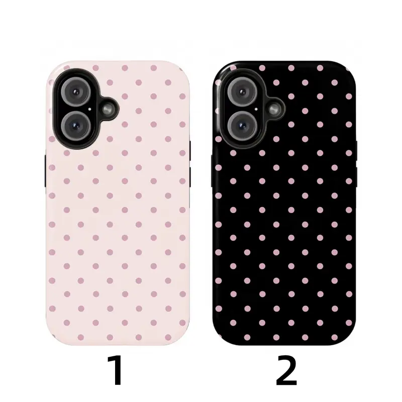 Pink & Black Polka Dot Shockproof Double-Layer Protective Cover for iPhone18ProMax  17/16/15/14/13 Pro-Max-Plus, Mobile Device Casing, Electronics Accessory, Durable Protector