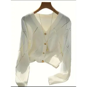 2025 New White Diamond Long-Sleeve Cardigan for Both Life and Work