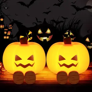 Halloween Pumpkin Night Light, 2 Pack Cute LED Lamp Room Decor, Silicone Rechargeable Night Light for Kids ,Bedside Touch Lamp with 3 Lighting Modes, Funny Home /Office Decor ,Boy Girl Halloween Gifts