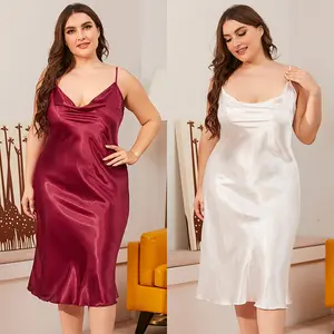 2026 Plus Size Ice Silk Nightgown for Women, Summer One-Piece, Swing Collar, Loose Home Wear Pajamas