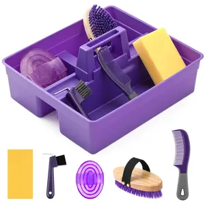 Abbylike Horse Grooming Kit with Tote Bag, 6-Piece Horse Care Set with Brush, Comb & Hoof Pick, Portable Grooming Supplies Organizer(Purple)