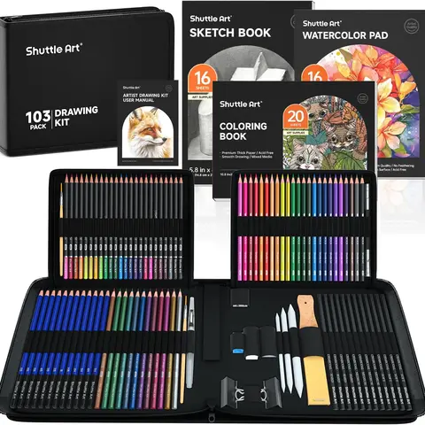103/116/124 Pack Drawing Pencils Set, Sketching and Drawing Art Set with Colored Pencils, Sketch and Graphite Pencils in Portable Case, Drawing Supplies for educational, Adults and Artists,coloring book