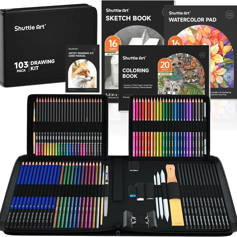103/116/124 Pack Drawing Pencils Set, Sketching and Drawing Art Set with Colored Pencils, Sketch and Graphite Pencils in Portable Case, Drawing Supplies for educational, Adults and Artists,coloring book