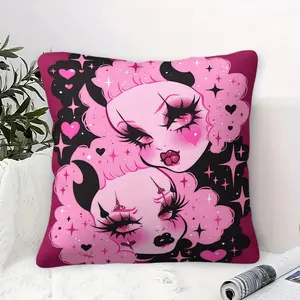 Black Pink Gothic Lolita Pattern Pillow, Soft and Comfortable Printed Design, Perfect Gift, Suitable for Children and Adults, Ideal for Home Decoration and Fun Play