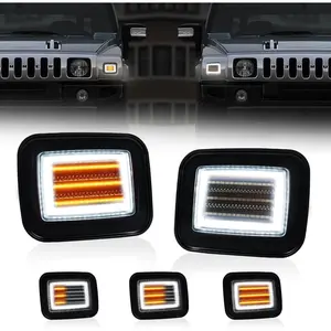 LED Front Turn Signal Corner Side Marker Lights for Hummer H2 2003-2009 Switchback Sequential Amber Turn Signal Lamps&White DRL Parking Lights (Smoked Black)
