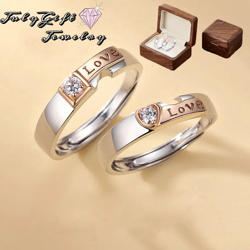 Endless Love Matching Couple Rings for Him and Her Set, Adjustable Romantic Heart Design, Engagement Ring