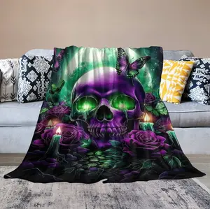 Dark Skull Flannel Blanket , Comforter Soft and Warm Skeleton Blanket  , Lightweight Flannel Throw for Sofa, Bed, Travel, Camping, Livingroom, Office, Couch, Chair, and Bed ,All Seasons