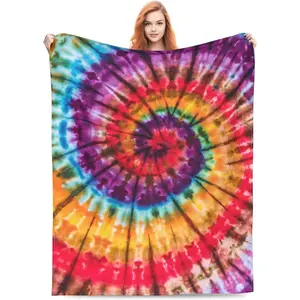 Tie Dye Colorful Rainbow Flannel  Bed Blanket Throw Blanket Lightweight Cozy Plush Blanket for Bedroom Living Rooms Sofa Couch 50"x60"