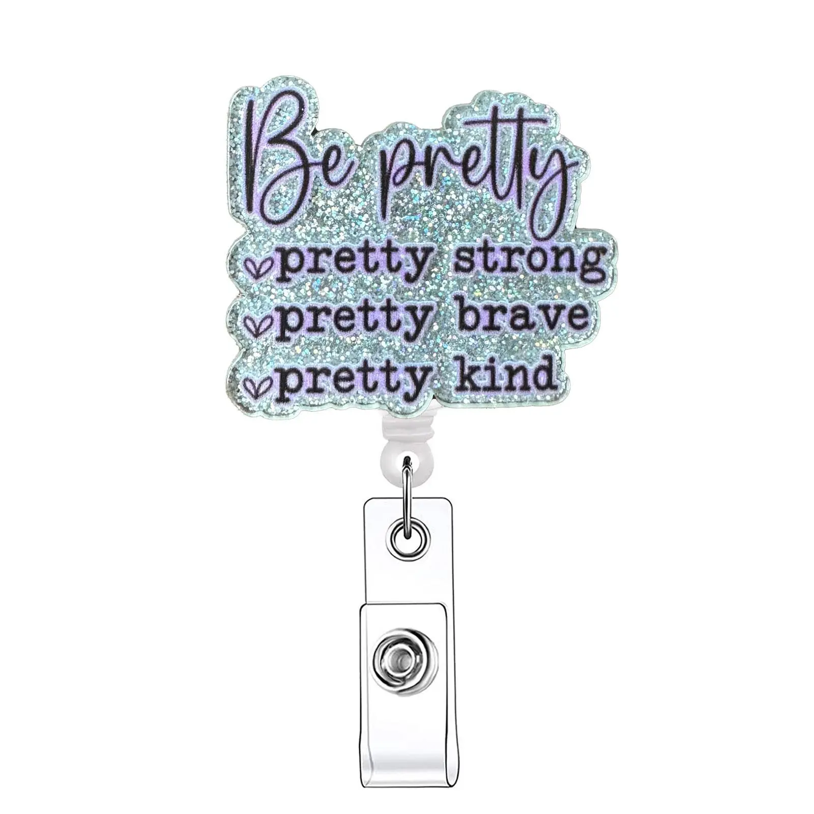 Positive Saying Retractable Badge Reel, Medical Badge Holder, Nursing Badge Reel, Badge Decoration, Id Badge Holders Retractable, 1 Count Letter Pattern Acrylic ID Holder with Clip for Nurses, Doctors, Students & Office Staff