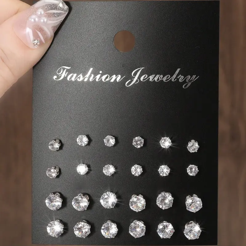 24/48-Piece Sparkling Cubic Zirconia Stud Earring Sets, Elegant Minimalist Fashion Jewelry Earrings Studs, Perfect for Parties, Dates, and Daily Wear