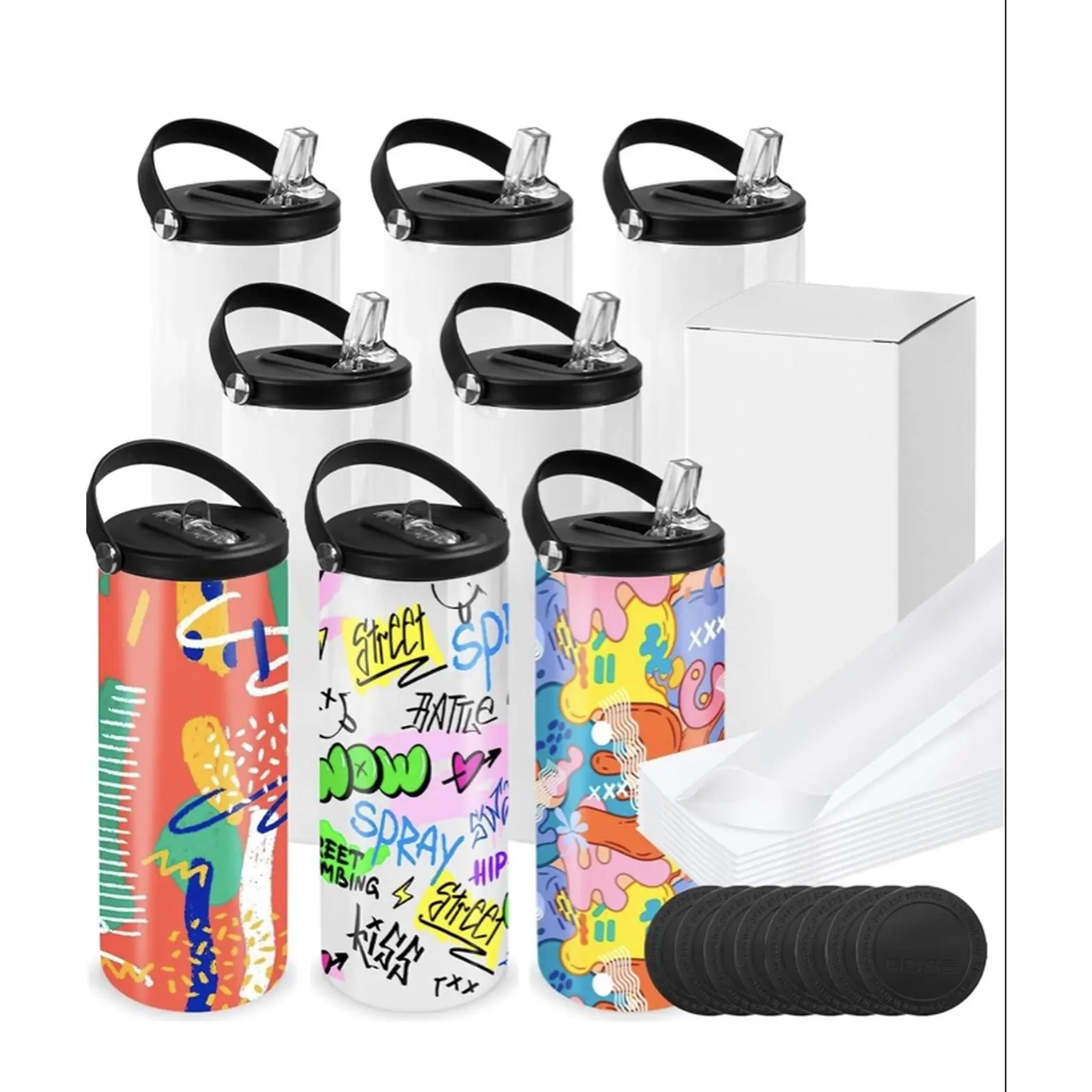 Kids Cylindrical Tumbler, Modern Art Graffiti Spray Design, Dishwasher Safe, Outdoor Back to School Drinkware, Stainless Steel