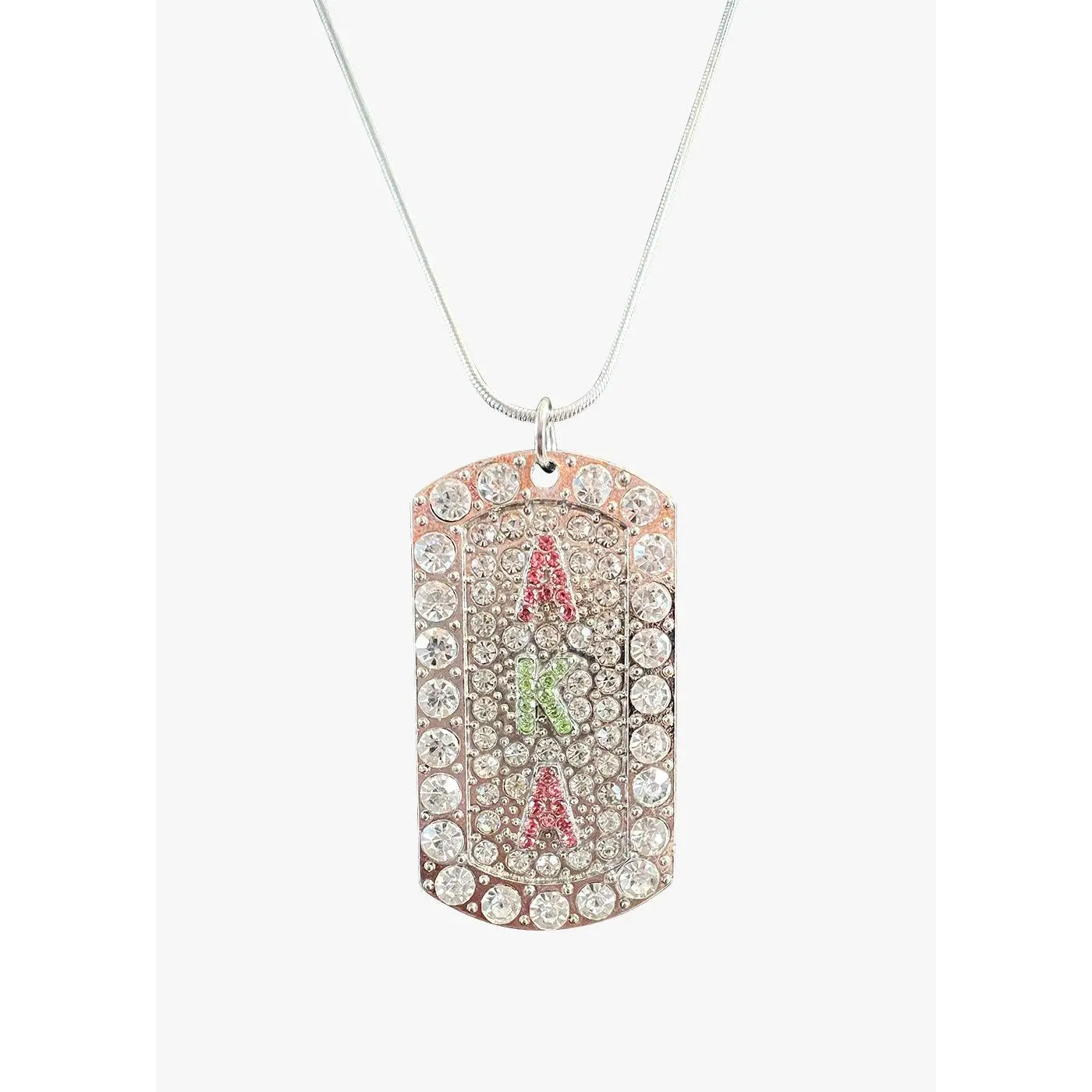 Alpha Kappa Alpha Bling Rhinestone Dog Tag Necklace