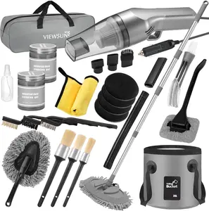 【TikTokShopHolidayHaul】Viewsun 21Pcs Car Cleaning Kit with High Power Handheld Vacuum, Car Wash Mop with Long Handle, Bucket, Detailing Brush Set, Windshield Cleaner, Complete Interior Exterior Washing Supply for Men Women.Christmas gifts sets.