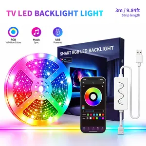 RGB LED TV Backlight Strip - 9.84ft USB, Bluetooth APP & Remote Control, Music Sync, for 40-43" TVs, Ideal for Bedroom & Gaming Home Décor Upgrades