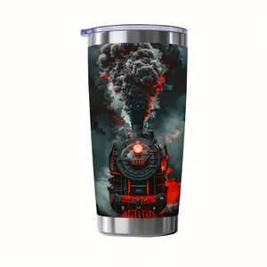 20oz Retro Train Design Stainless Steel Tumbler - Insulated Cup for Hot & Cold Drinks, Travel & Gift