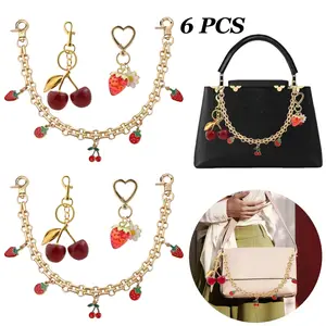 6 Pcs Pearl Cherry Keychains & Charms Set for Bag Decoration Replacement Extension Chain, Hand Purse Handbag Decorations Chain and Strawberry and Cherry Keychain For Valentine's Day Birthday Wedding Favors Christmas New Year Gift
