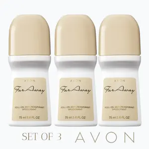 Avon Far Away Deodorant Roll-on Full Size 2.6 oz Set of 3 Anti-Perspirant for Odorless Comfort