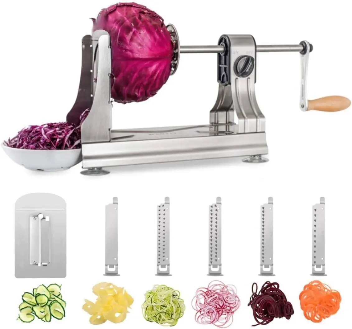 6-Blade Vegetable Spiralizer Spiral Slicer Veggie Pasta Spaghetti Maker for Healthy Low Carb/Paleo/Gluten - 304 Food Stainless Steel Body