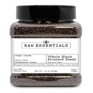 Raw Essentials Whole Black Mustard Seeds – Robust & Earthy – Perfect for Pickling Brines, Dijon Style Mustard, Tempering & Global Spice Blends – 11 oz