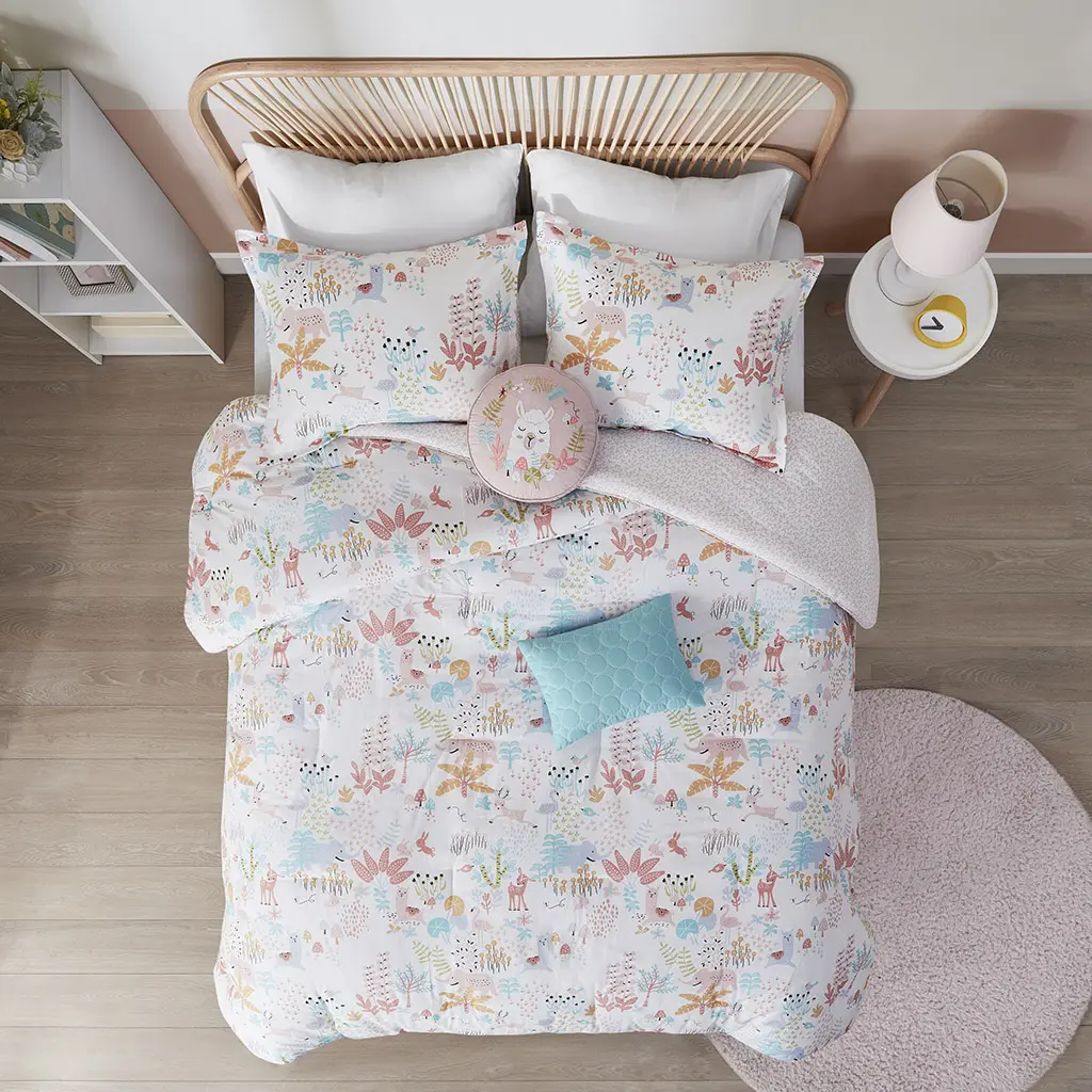 Children's Woodland Animals Cotton Reversible Kids Quilt Set, Printed Bedding Set for Safe Childrens' Bedding Collections