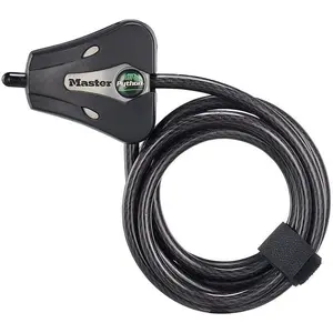 Black Python Bike Lock with Key, Adjustable Metal Cable Lock has a Weather Resistant Vinyl Coating for Outdoor Equipment, Bicycles, Trail Cameras, 6 Feet Long, 8418D