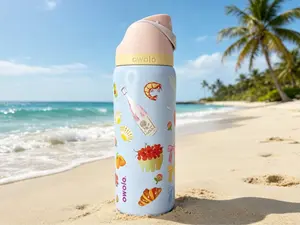 Owala 32oz Coastal Lobster & Cocktail Print Insulated Water Flask - Leak-Proof Flip Lid with Button, BPA-Free, Coquette Lobster & Bow Design, Portable, Stylish, Great for School/Travel
