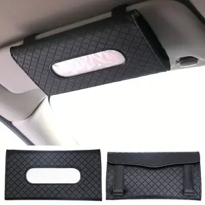 Leather Tissue Holder for Car Sun Visor Easy Installation Rectangular Auto Sun Visor Napkin Holder Mask Dispenser Universal Vehicle Tissue Box Sun Visor Accessory for Cars/Trucks/SUVs