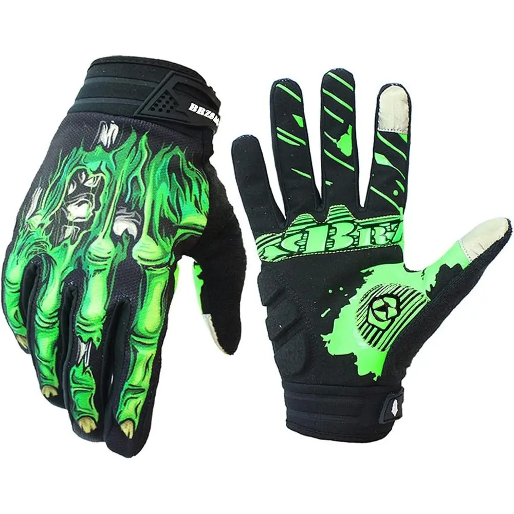 Skeleton Motorcycle Gloves - Full Finger Touch Screen, Shock-Absorbing Gel Padding, Anti-Slip Surface for MTB Bike, Sports Activities, 30day No Hassle Returns, Graphic, Skeleton Print, Sublimated Art, Velcro Strap, Motorcycle Gear, Protective Gloves, Dirt