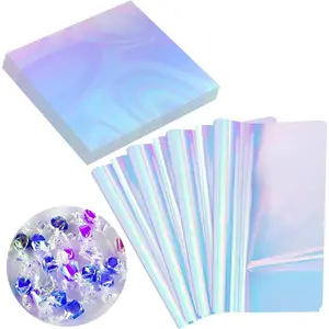 150 count Iridescent Cellophane Sheets Blue Holographic Cellophane Wrap Iridescent Paper for Candy  Wraps DIY Crafts Art Lights Window Decoration (9 x 9 Inch)