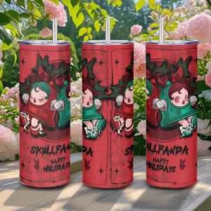 1pc 20oz Stainless Steel Travel Tumbler - Double Wall Insulated Cup with skullpanda, Leak-Proof Lid & Straw, Keeps Drinks Hot/Cold for Hours - Perfect for Car, Travel, Holiday Gifts