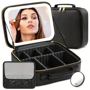 Portable LED Mirror Makeup Bag with 10X Magnifying Mirror - Large Capacity Travel Case Suitable for &, Adjustable Brightness & 3 Color Modes, Lightweight Mirror, Ideal Gift for & s (Brands/Retailable)