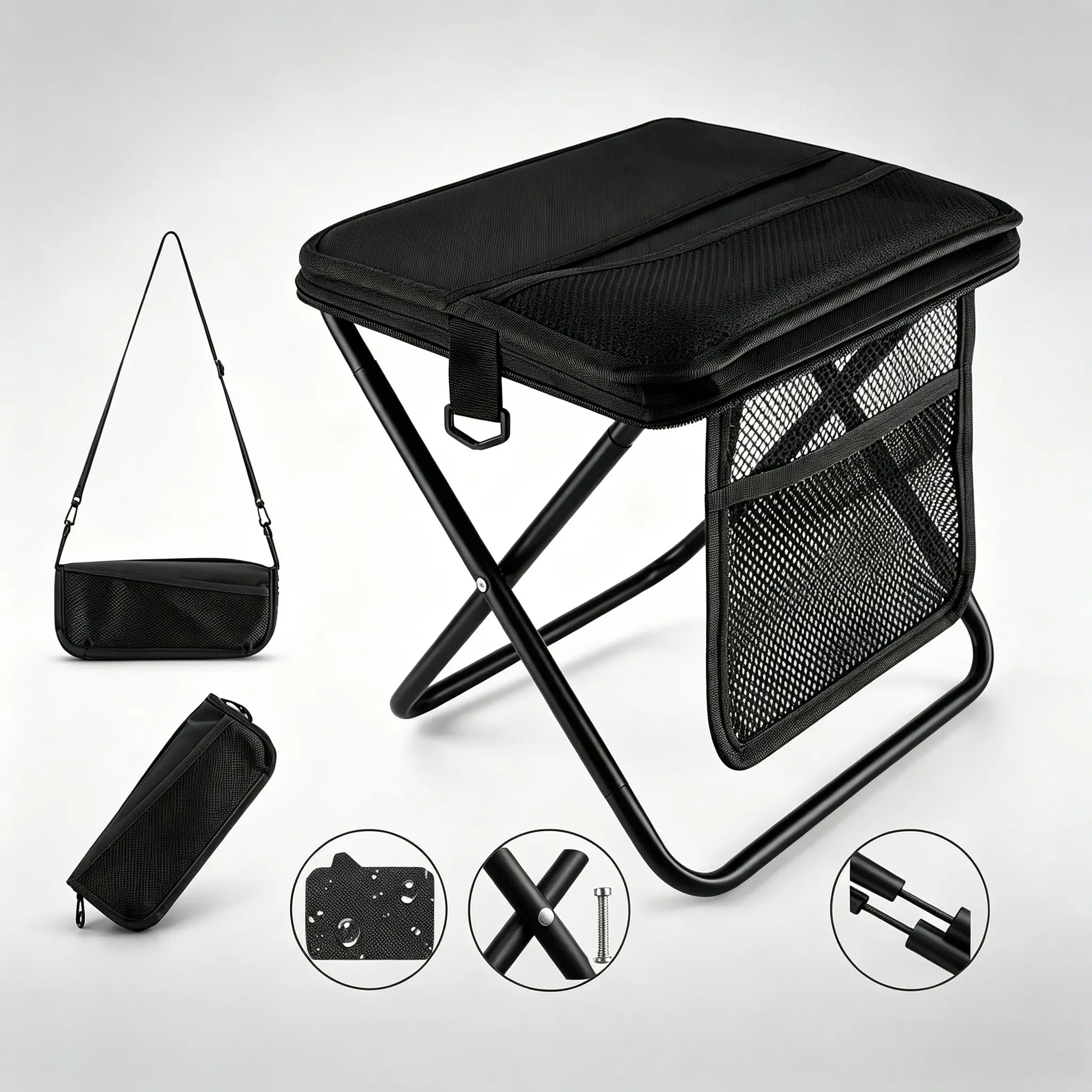 Ultralight Portable Collapsible Stool – Folding Chair with Storage Pouch, Convertible Satchel for Hands-Free Carry, Supports Up to 265 Lbs, Ideal for Hiking, Fishing, Camping & Music Festivals