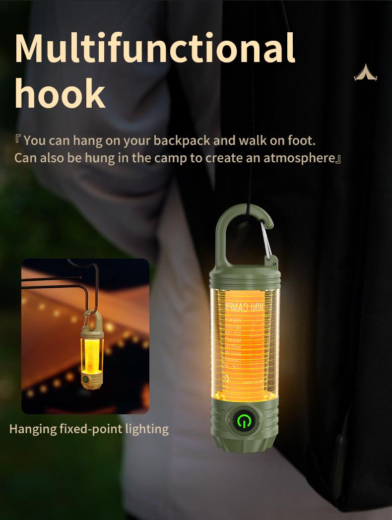 Portable LED Camping Light with Keychain & Hook, Multi-Color Mini Flashlight, Outdoor Atmosphere Lamp for Camping & Hiking