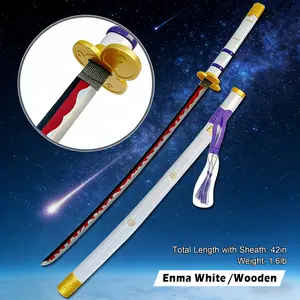 42 Inch  Wooden Demon Slayer Cosplay Katana Prop with Matching Scabbard, Enma - White / Enma - Black / Enma - Purple, Unsharpened Anime Collectible for Halloween Costumes, Cosplay Events, Anime Fans Collections, Christmas & Birthday Gifts