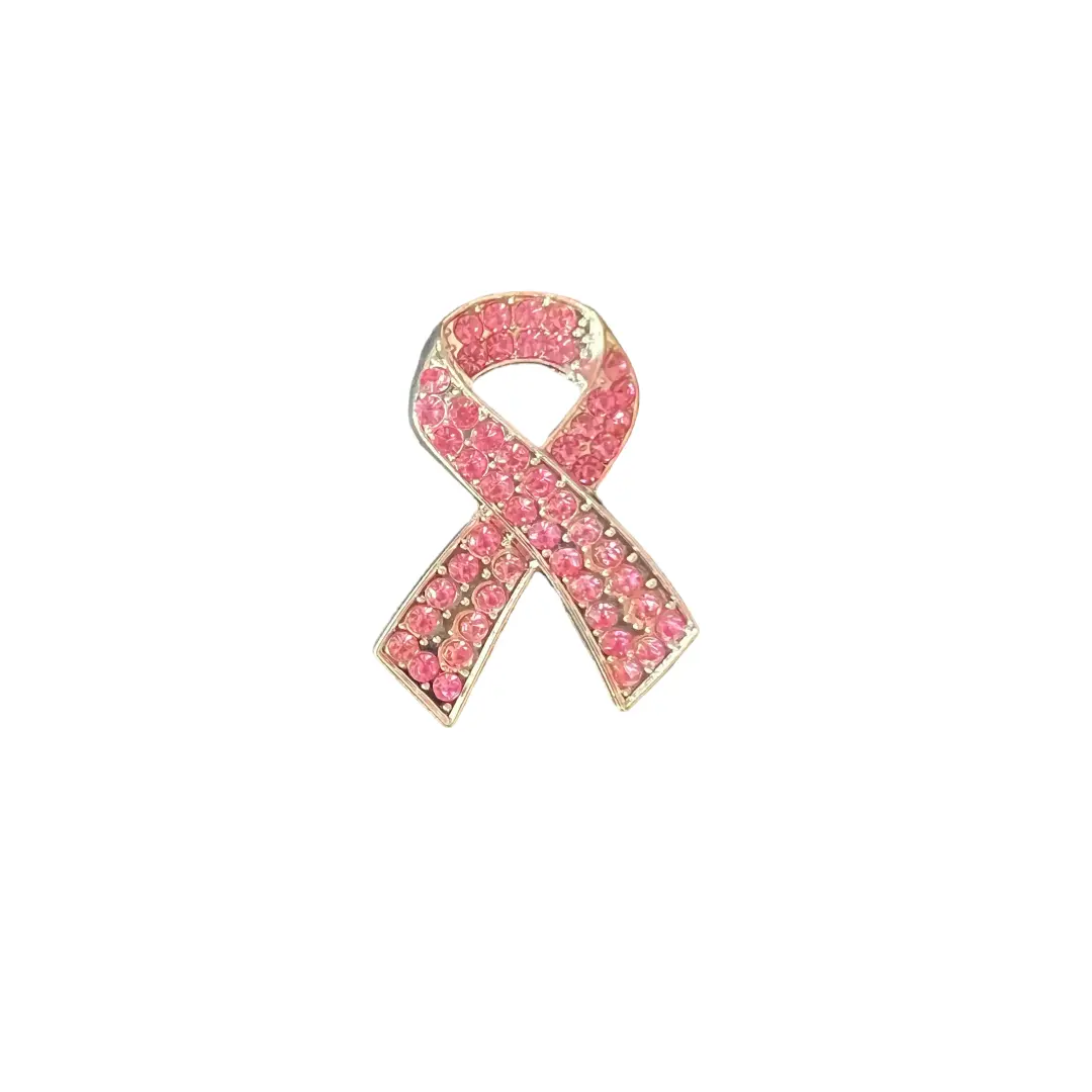 Breast Cancer Awareness Rhinestoned Brooch Pink Ribbon Pin for Awareness Events